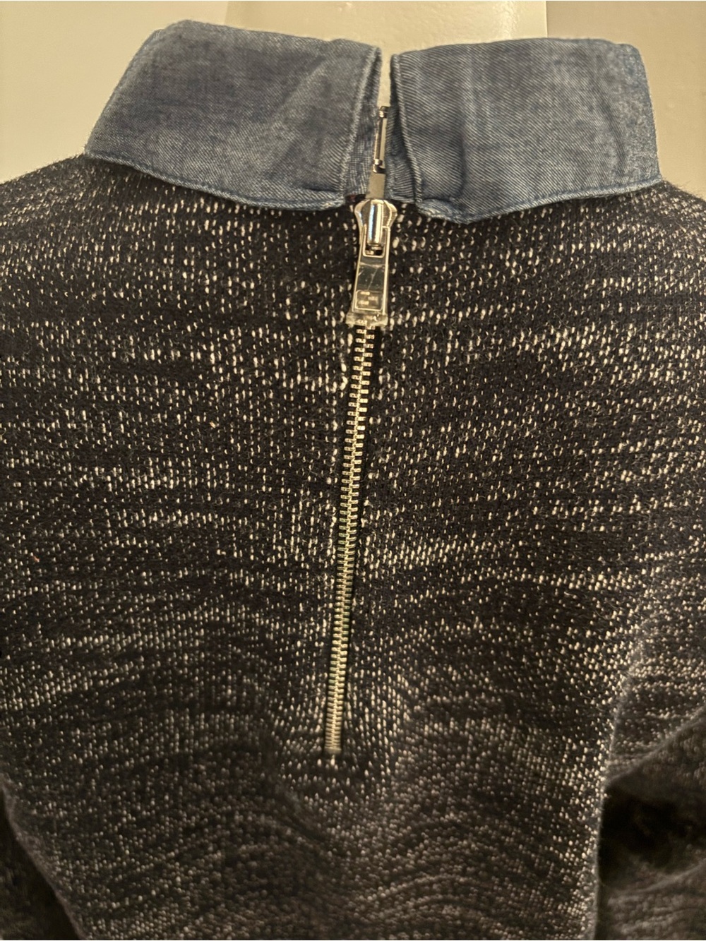 Ann Taylor Charcoal Marled Sweater with Blue Chambray Collar - Picture 9 of 13